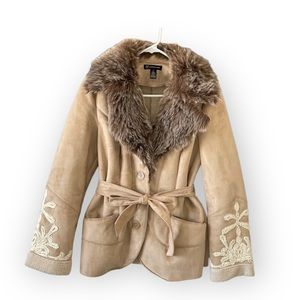 INC Womens Tan Faux Suede Coat sz M
